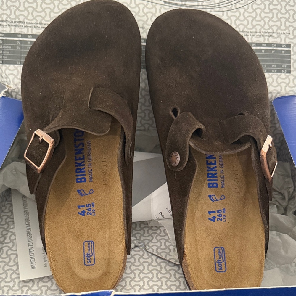 New Birkenstock Dark Brown Suede Slip-Ons